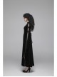 Small High Collar Chest Splice Mesh Lace-Up Slit Flare Sleeves Back Waist Lace-Up Black Gothic Long Velvet Dress