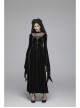 Small High Collar Chest Splice Mesh Lace-Up Slit Flare Sleeves Back Waist Lace-Up Black Gothic Long Velvet Dress