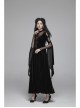 Small High Collar Chest Splice Mesh Lace-Up Slit Flare Sleeves Back Waist Lace-Up Black Gothic Long Velvet Dress