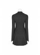 High Collar Chest Hollow-Out Embroidery Small Flare Sleeves Black Gothic Tight Dress