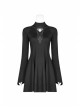 High Collar Chest Hollow-Out Embroidery Small Flare Sleeves Black Gothic Tight Dress