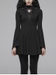 High Collar Chest Hollow-Out Embroidery Small Flare Sleeves Black Gothic Tight Dress