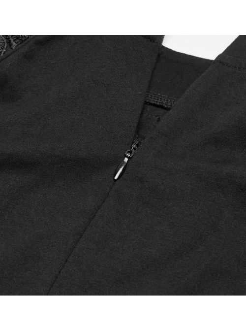 High Collar Chest Hollow-Out Embroidery Small Flare Sleeves Black Gothic Tight Dress