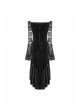 Off-Shoulder V-Neck Lace-Up Lace Flare Sleeves Frill Hem Black Gothic Velvet Dress