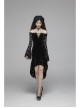 Off-Shoulder V-Neck Lace-Up Lace Flare Sleeves Frill Hem Black Gothic Velvet Dress