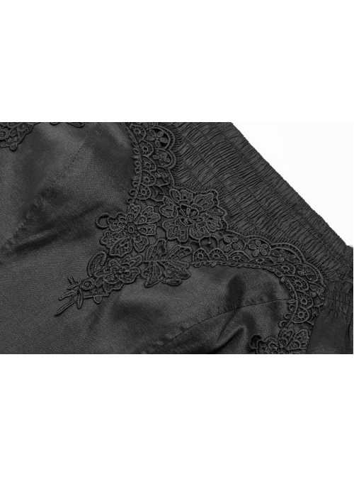 Flocking Lace Splice Positioning Sequins Embroidery Mesh Off-Shoulder Lace Cuff Back Lace-Up Black Gothic Maxi Dress