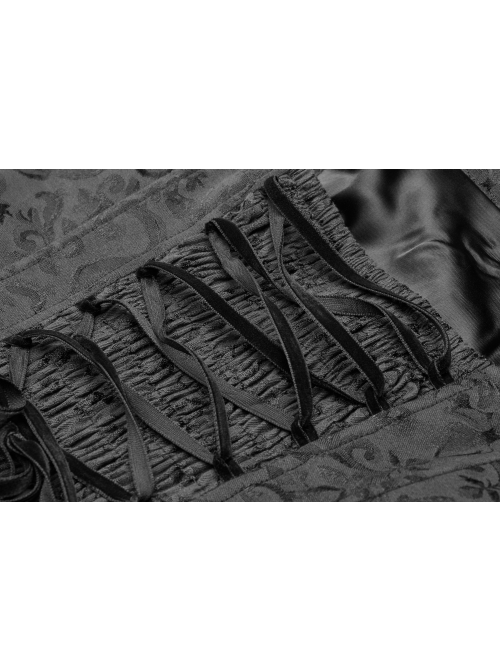 Black Jacquard Front Chest Flocking Decals Large Skirt Pendulum Velvet Lace Frill Hem Black Gothic Sling Dress