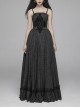Black Jacquard Front Chest Flocking Decals Large Skirt Pendulum Velvet Lace Frill Hem Black Gothic Sling Dress