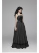 Black Jacquard Front Chest Flocking Decals Large Skirt Pendulum Velvet Lace Frill Hem Black Gothic Sling Dress