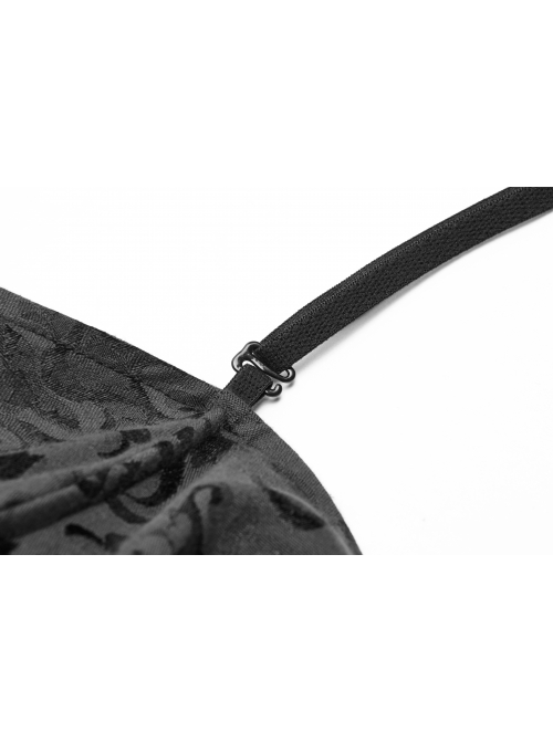 Black Jacquard Front Chest Flocking Decals Large Skirt Pendulum Velvet Lace Frill Hem Black Gothic Sling Dress