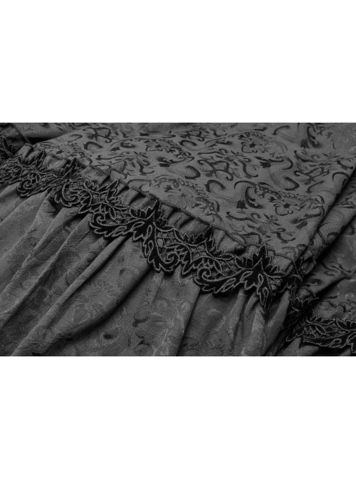 Black Jacquard Front Chest Flocking Decals Large Skirt Pendulum Velvet Lace Frill Hem Black Gothic Sling Dress