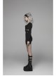 Black Knit Waist Splice Dark Grain Mesh Metal Buckle Lacquer Leather Bandage Long Sleeves Punk Tight Dress