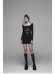 Black Knit Waist Splice Dark Grain Mesh Metal Buckle Lacquer Leather Bandage Long Sleeves Punk Tight Dress