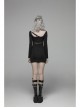 Black Knit Waist Splice Dark Grain Mesh Metal Buckle Lacquer Leather Bandage Long Sleeves Punk Tight Dress