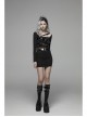 Black Knit Waist Splice Dark Grain Mesh Metal Buckle Lacquer Leather Bandage Long Sleeves Punk Tight Dress