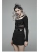 Black Knit Waist Splice Dark Grain Mesh Metal Buckle Lacquer Leather Bandage Long Sleeves Punk Tight Dress