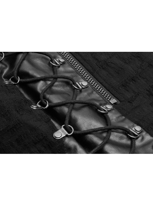 Front Zippers Side Splice Taped Woven Lace-Up Black Punk Tight Skirt