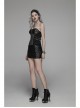 Front Zippers Side Splice Taped Woven Lace-Up Black Punk Tight Skirt