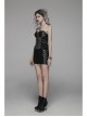 Front Zippers Side Splice Taped Woven Lace-Up Black Punk Tight Skirt