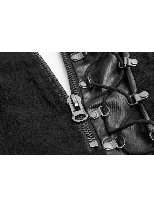 Front Zippers Side Splice Taped Woven Lace-Up Black Punk Tight Skirt
