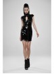 Patent Leather High Collar Chest Hollow-Out Asymmetric Front Panel Back Lace-Up Black Punk Chinese Style Tight Dress