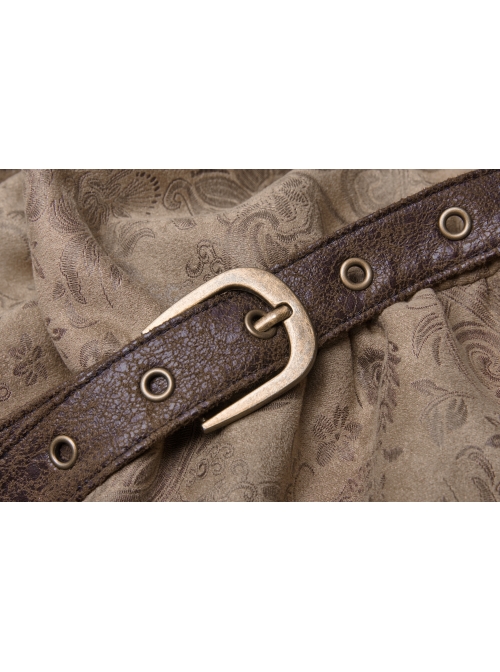 Gorgeous Dark Floral Imitation Suede Metal Buckle Leather Loop Frill Hem Khaki Punk Tight Fishtail Skirt