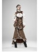 Gorgeous Dark Floral Imitation Suede Metal Buckle Leather Loop Frill Hem Khaki Punk Tight Fishtail Skirt