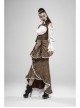 Gorgeous Dark Floral Imitation Suede Metal Buckle Leather Loop Frill Hem Khaki Punk Tight Fishtail Skirt