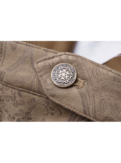 Gorgeous Dark Floral Imitation Suede Metal Buckle Leather Loop Frill Hem Khaki Punk Tight Fishtail Skirt