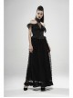 V-Neck Off-Shoulder Chest Splice Mesh Lace Cuff Pleated Hem Black Gothic Halter Long Dress