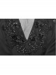 V-Neck Off-Shoulder Chest Splice Mesh Lace Cuff Pleated Hem Black Gothic Halter Long Dress