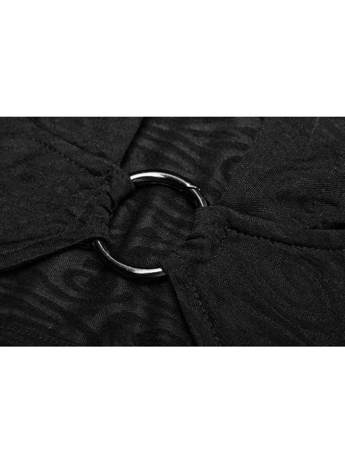 Front Chest Hollow-Out Braided Strap Metal Buckle Irregular Cutting The Cuff Black Gothic Slit Hooded Tight Dress