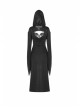 Front Chest Hollow-Out Braided Strap Metal Buckle Irregular Cutting The Cuff Black Gothic Slit Hooded Tight Dress