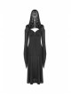 Front Chest Hollow-Out Braided Strap Metal Buckle Irregular Cutting The Cuff Black Gothic Slit Hooded Tight Dress
