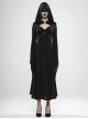 Front Chest Hollow-Out Braided Strap Metal Buckle Irregular Cutting The Cuff Black Gothic Slit Hooded Tight Dress