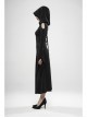 Front Chest Hollow-Out Braided Strap Metal Buckle Irregular Cutting The Cuff Black Gothic Slit Hooded Tight Dress