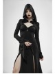 Front Chest Hollow-Out Braided Strap Metal Buckle Irregular Cutting The Cuff Black Gothic Slit Hooded Tight Dress