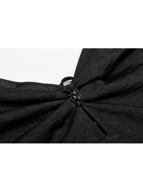Front Chest Hollow-Out Braided Strap Metal Buckle Irregular Cutting The Cuff Black Gothic Slit Hooded Tight Dress