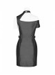 Off-Shoulder Front Chest Hollow-Out Irregular Metal Buckle Strap Side Hasp Black Punk Imitation Leather Knit Dress