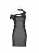 Off-Shoulder Front Chest Hollow-Out Irregular Metal Buckle Strap Side Hasp Black Punk Imitation Leather Knit Dress