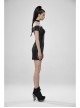 Off-Shoulder Front Chest Hollow-Out Irregular Metal Buckle Strap Side Hasp Black Punk Imitation Leather Knit Dress