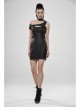 Off-Shoulder Front Chest Hollow-Out Irregular Metal Buckle Strap Side Hasp Black Punk Imitation Leather Knit Dress