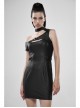 Off-Shoulder Front Chest Hollow-Out Irregular Metal Buckle Strap Side Hasp Black Punk Imitation Leather Knit Dress