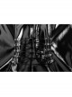 High Collar Metal Hasp Front Metal Buttons Back Waist Lace-Up Black Punk Patent Leather Slit Dress