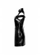 High Collar Metal Hasp Front Metal Buttons Back Waist Lace-Up Black Punk Patent Leather Slit Dress