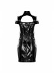 High Collar Metal Hasp Front Metal Buttons Back Waist Lace-Up Black Punk Patent Leather Slit Dress