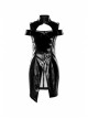 High Collar Metal Hasp Front Metal Buttons Back Waist Lace-Up Black Punk Patent Leather Slit Dress