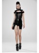 High Collar Metal Hasp Front Metal Buttons Back Waist Lace-Up Black Punk Patent Leather Slit Dress