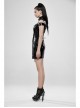 High Collar Metal Hasp Front Metal Buttons Back Waist Lace-Up Black Punk Patent Leather Slit Dress