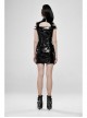 High Collar Metal Hasp Front Metal Buttons Back Waist Lace-Up Black Punk Patent Leather Slit Dress
